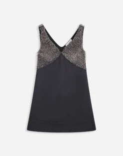 Lanvin LARGE STRAP V NECK EMBROIDERED DRESS IN SATIN