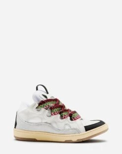 Lanvin 9 Lanvin LEATHER AND GLITTER TECHNICAL MATERIAL CURB SNEAKERS