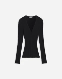 Lanvin V NECK RIBBED CARDIGAN IN SILK AND CASHMERE