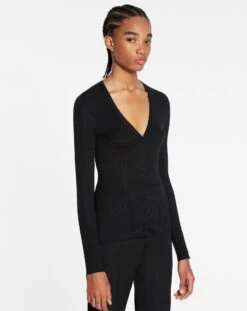 Lanvin V NECK RIBBED CARDIGAN IN SILK AND CASHMERE 7 Lanvin V NECK RIBBED CARDIGAN IN SILK AND CASHMERE -Lanvin rw ca0001 k004 p2310c