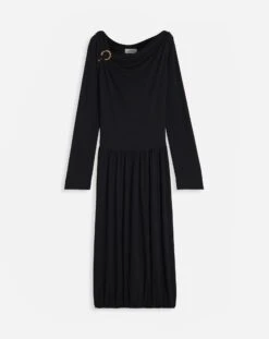 Lanvin ASYMMETRIC TOP LONG SLEEVE DRAPED MIDI DRESS IN FLUID CREPE