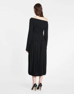 Lanvin ASYMMETRIC TOP LONG SLEEVE DRAPED MIDI DRESS IN FLUID CREPE -Lanvin rw dr0004 4792 p2310d