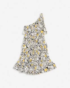 Lanvin PRINTED CHARMEUSE ASYMMETRIC DRESS WITH RUFFLES
