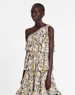 Lanvin PRINTED CHARMEUSE ASYMMETRIC DRESS WITH RUFFLES -Lanvin rw dr0024 5769 a2310 c 6bbf407f adae 44cd 96ed 7ef48a644757