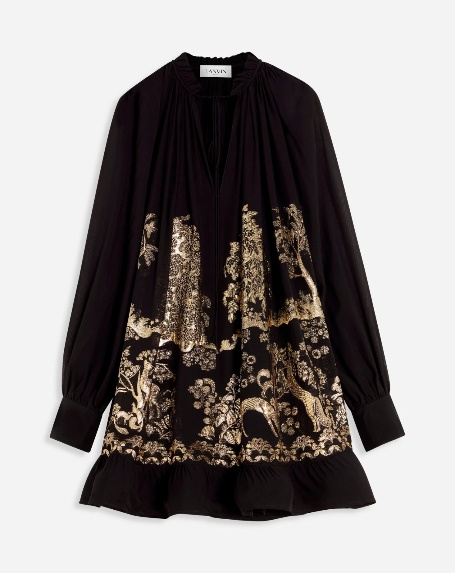 Lanvin LONG-SLEEVE DRESS IN SILK JACQUARD 1 Lanvin LONG-SLEEVE DRESS IN SILK JACQUARD