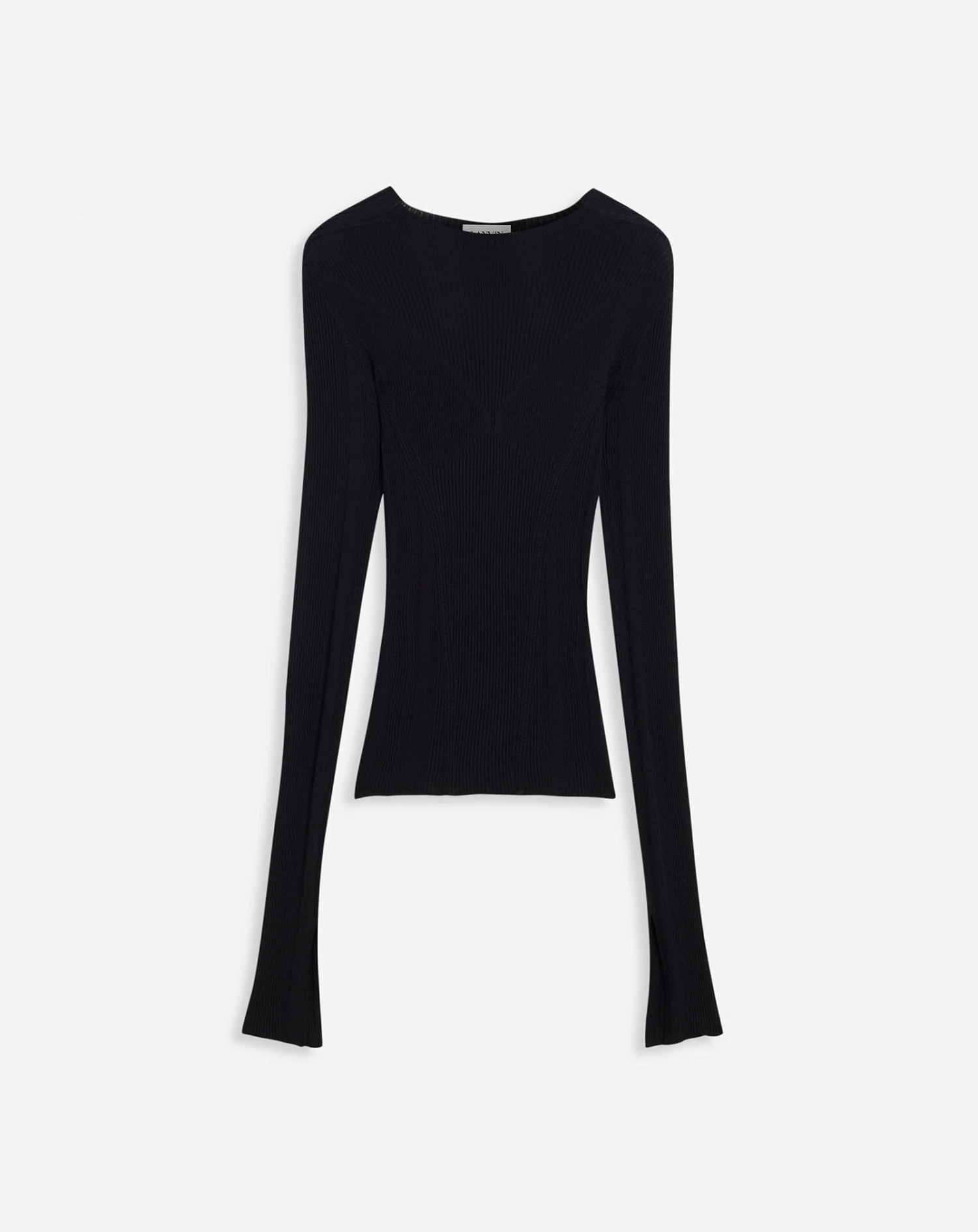 Lanvin ROUND NECK LONG SLEEVE RIBBED TOP IN SILK AND CASHMERE 1 Lanvin ROUND NECK LONG SLEEVE RIBBED TOP IN SILK AND CASHMERE