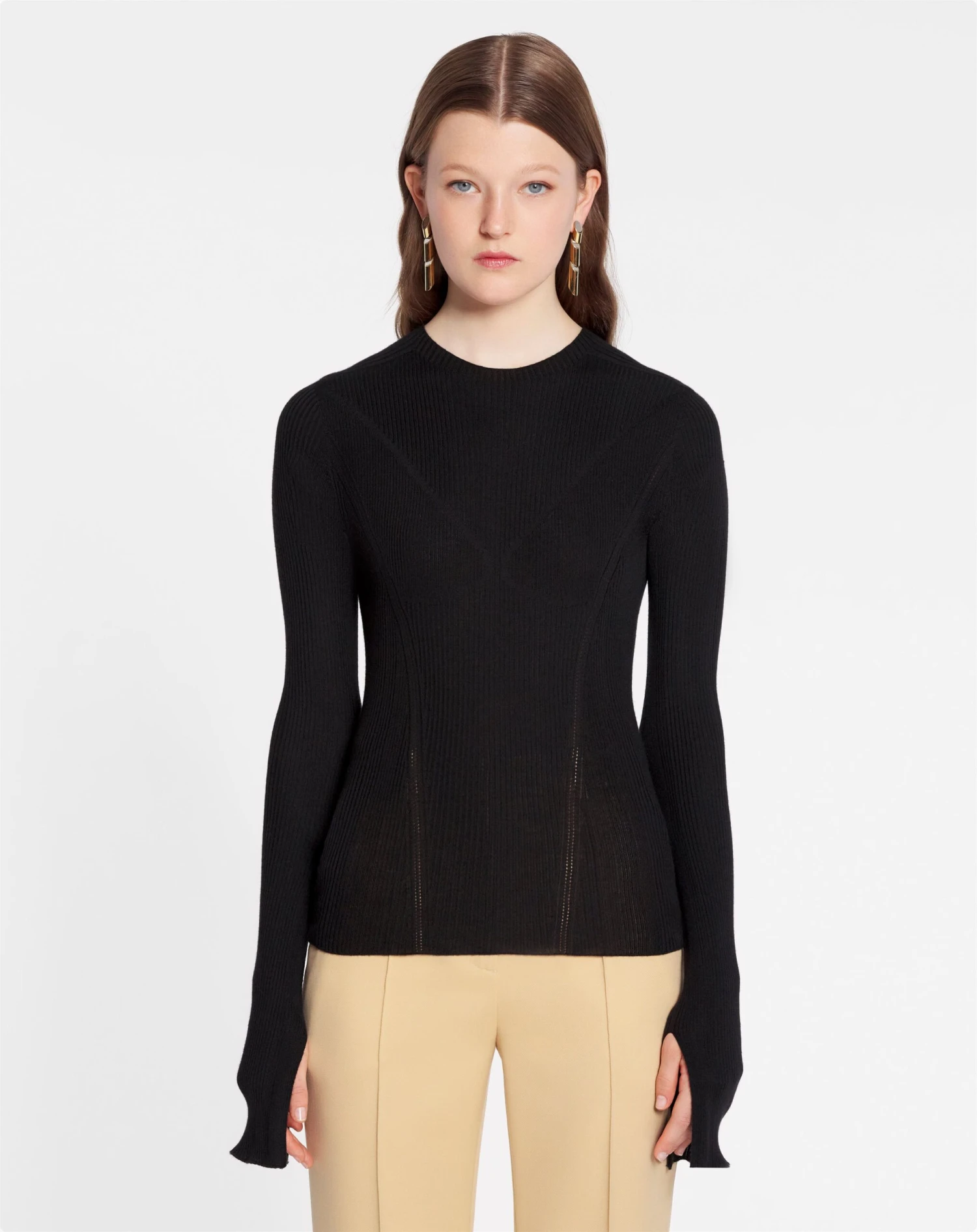 Lanvin ROUND NECK LONG SLEEVE RIBBED TOP IN SILK AND CASHMERE 3 Lanvin ROUND NECK LONG SLEEVE RIBBED TOP IN SILK AND CASHMERE - Image 3