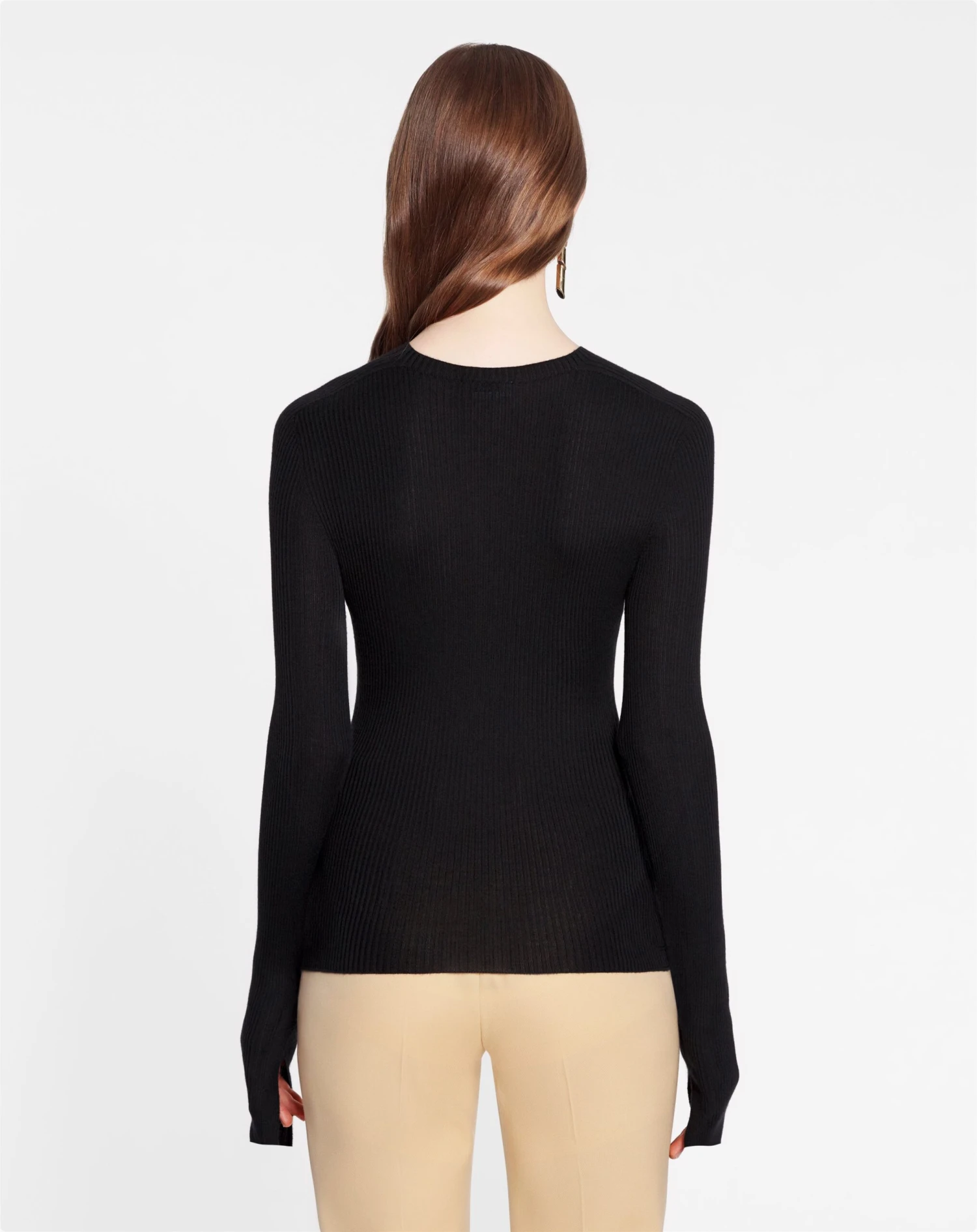 Lanvin ROUND NECK LONG SLEEVE RIBBED TOP IN SILK AND CASHMERE 4 Lanvin ROUND NECK LONG SLEEVE RIBBED TOP IN SILK AND CASHMERE - Image 4
