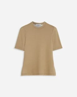 Lanvin FITTED OPEN NECK SHORT SLEEVE TOP IN WOOL AND SILK