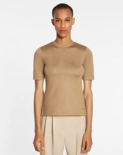Lanvin FITTED OPEN NECK SHORT SLEEVE TOP IN WOOL AND SILK -Lanvin rw ts0022 j022 p2366c