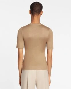Lanvin FITTED OPEN NECK SHORT SLEEVE TOP IN WOOL AND SILK -Lanvin rw ts0022 j022 p2366d